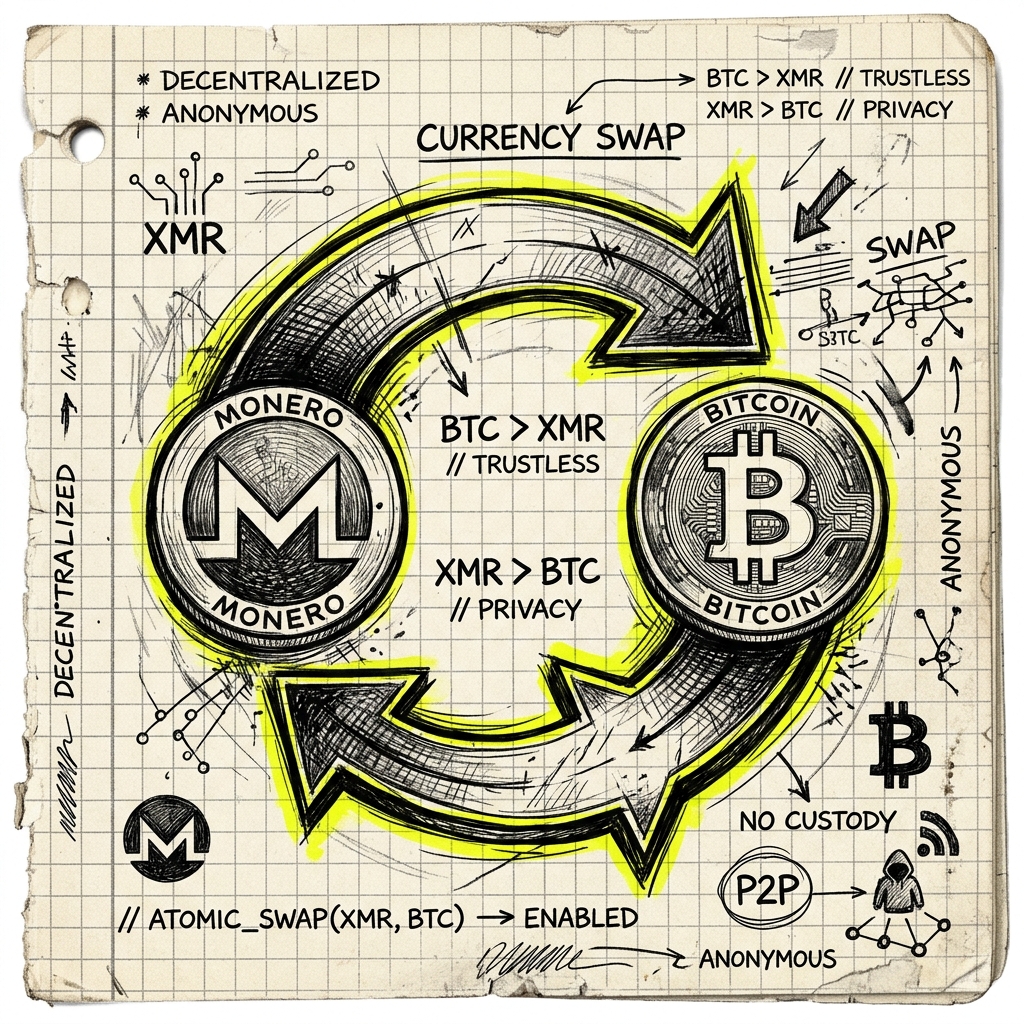 Currency Swap Monero Bitcoin sketch drawing